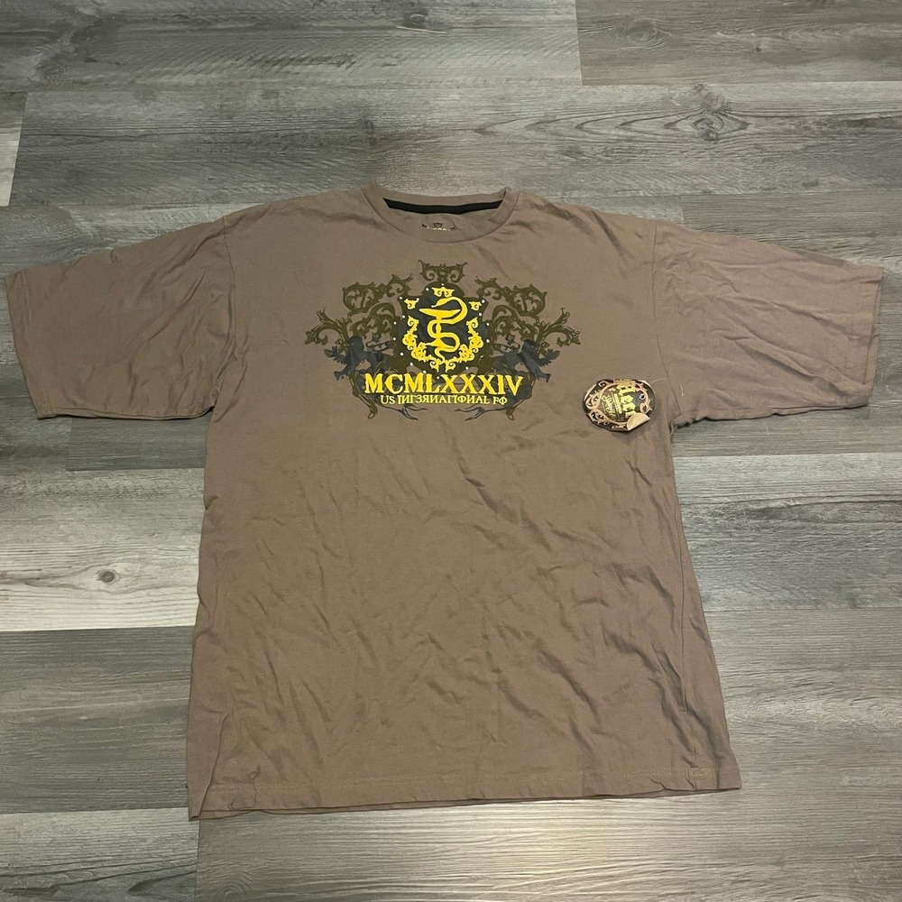 Mecca USA Mens Graphic T-Shirt Brown Cotton MCMLXXXIV Crest XL NWT
